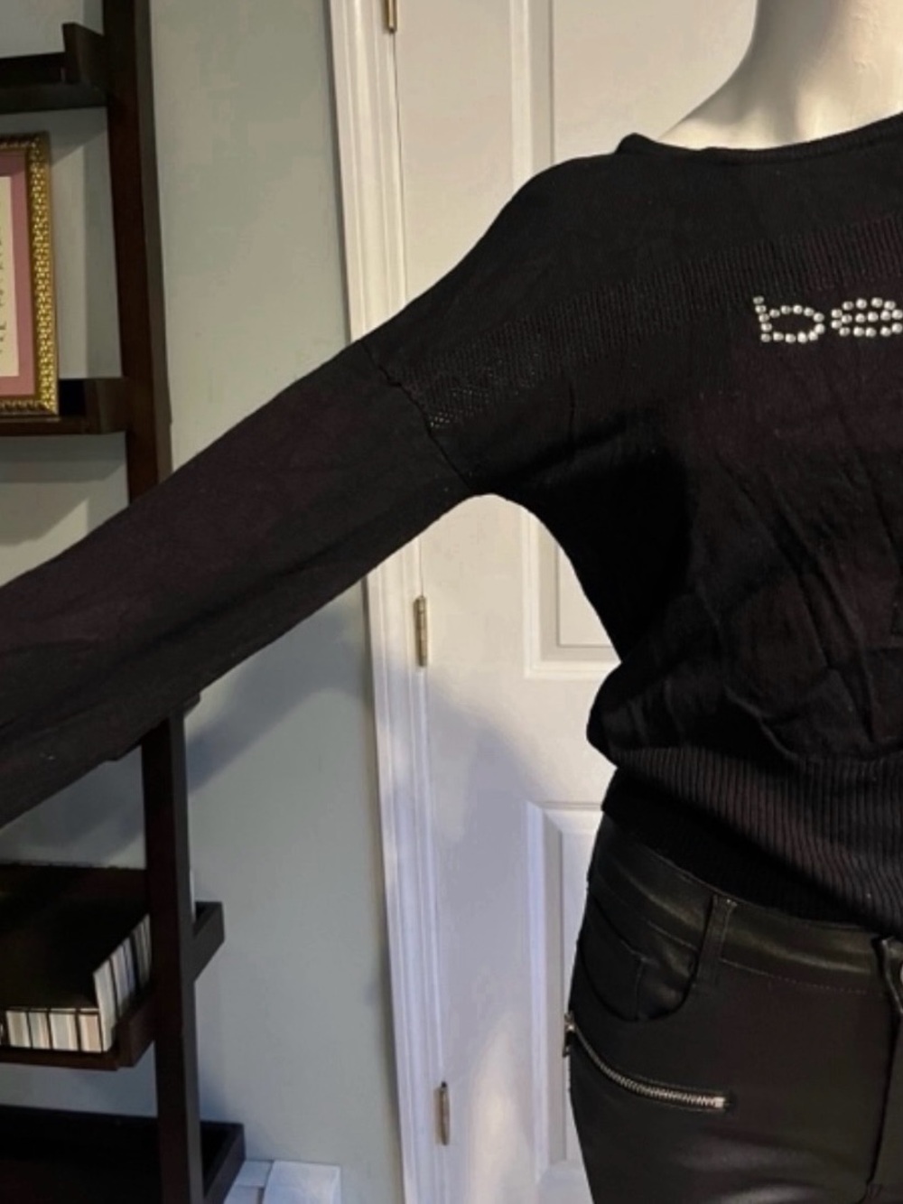 bebe Black Rhinestone Logo Knit Sweater